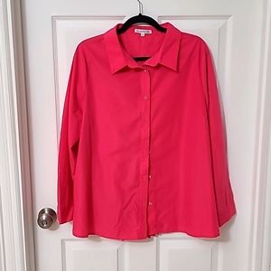 See and be seen, long slv button up shirt w/accordion pleated back, size L, Pink